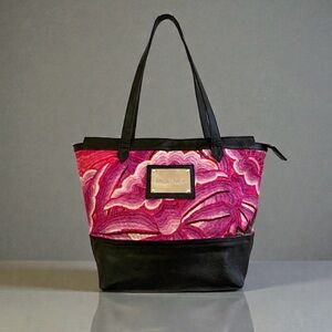 Pineda Covalin Cowhide Silk Embroidered Satchel Tote Zip Top Bag